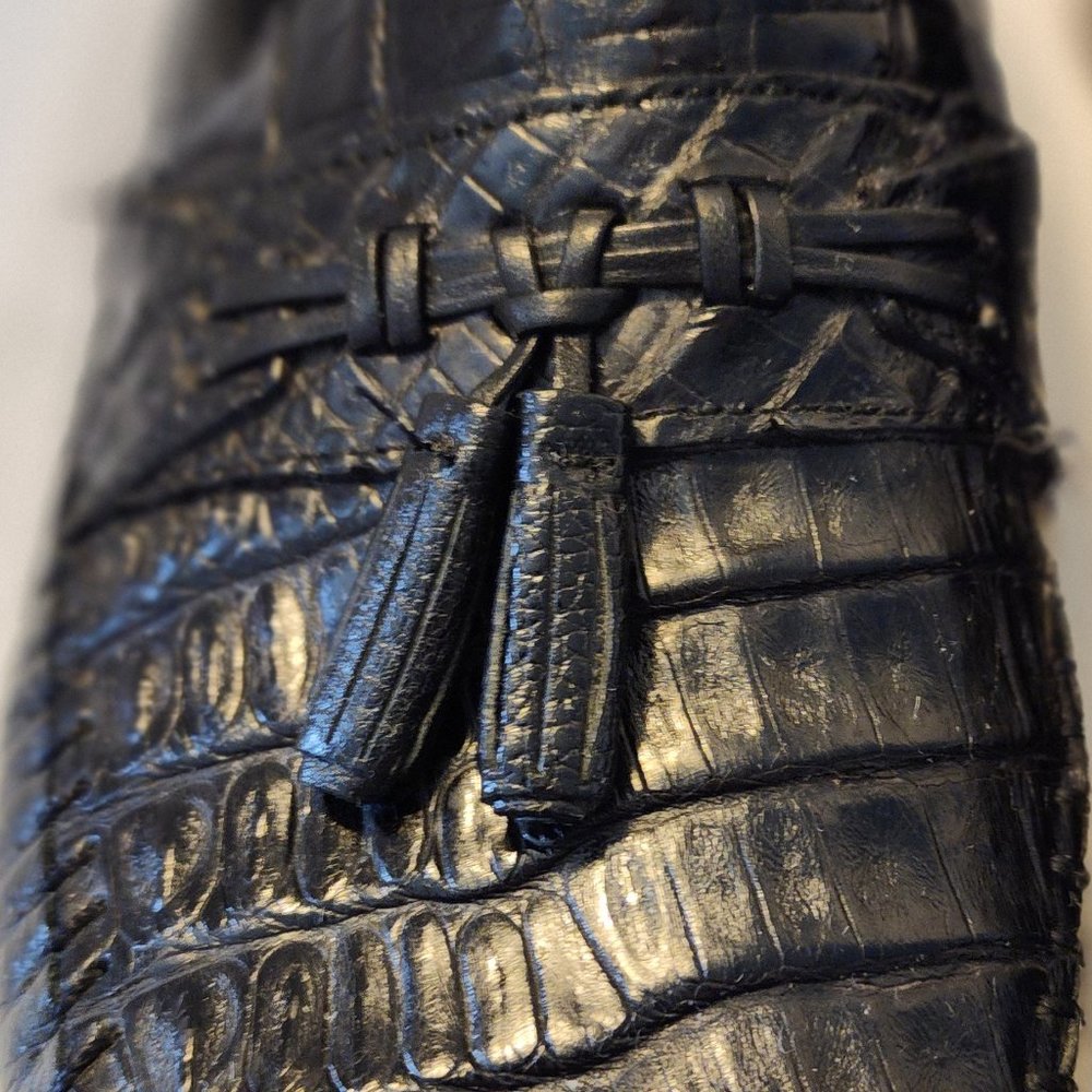 Brass Boot Tassel Loafers Size 10.5 Black Genuine Caiman Alligator - Picture 4 of 11